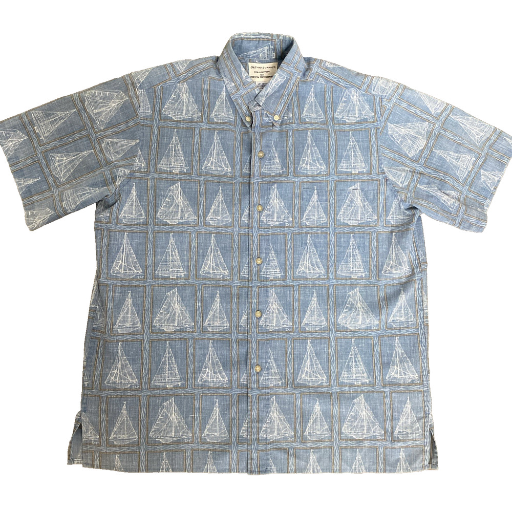 Reyn Spooner Dietrich Varez Shirt Button Down Blue Sailboat Print Revers…